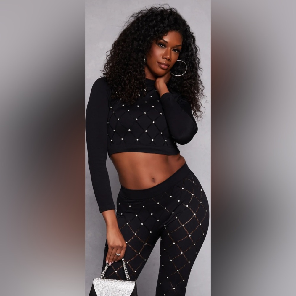 Black rhinestone two piece set